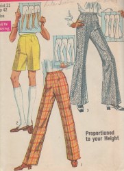 8289 Simplicity 1969 PROPORTION SLIM- BELL BOTTOM PANTS SHORTS PATTERN 25.5' or 24" Waist Choice